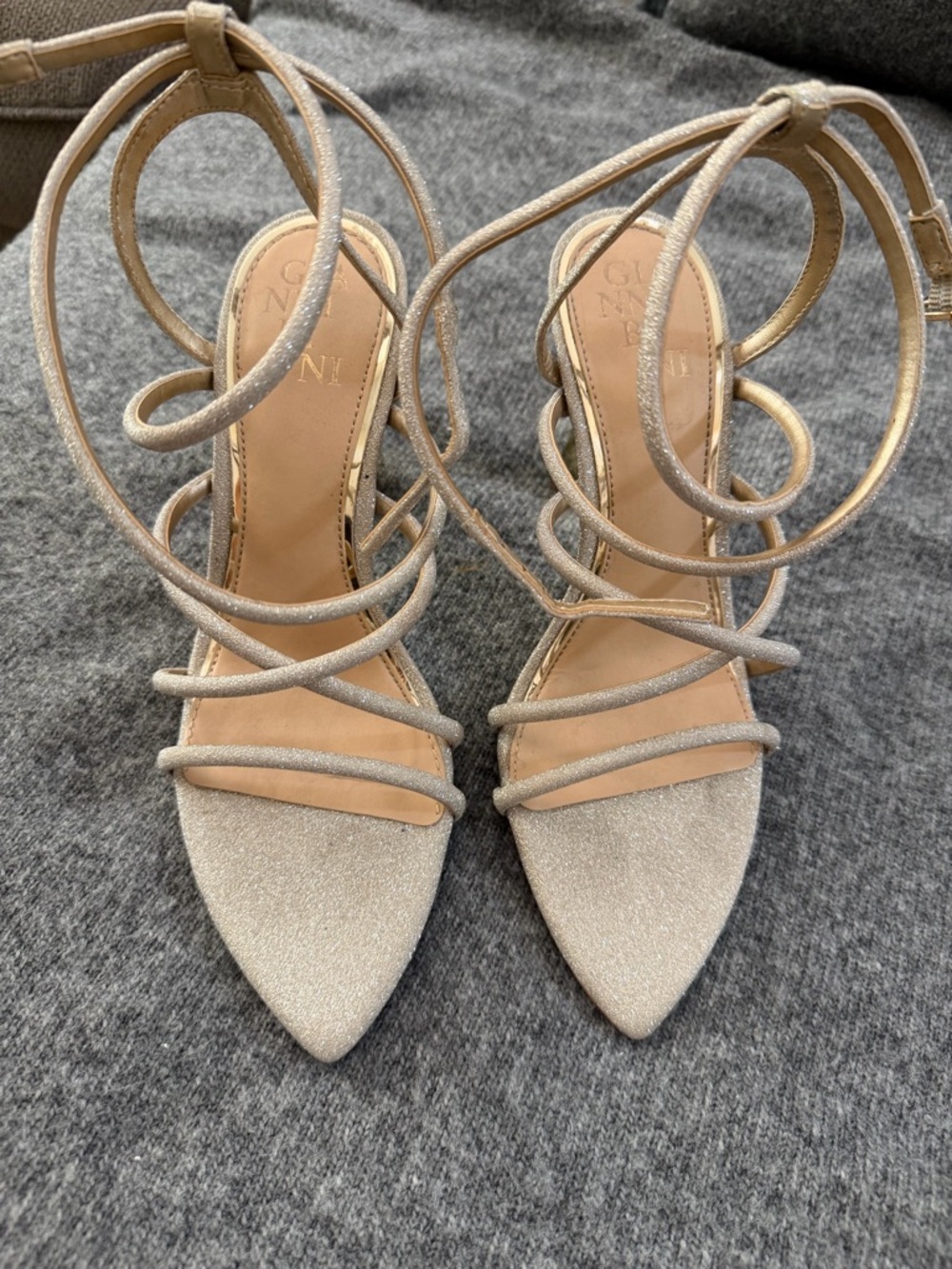 Gianni Bini Metallic Champagne Strappy Pointed-Toe Heels